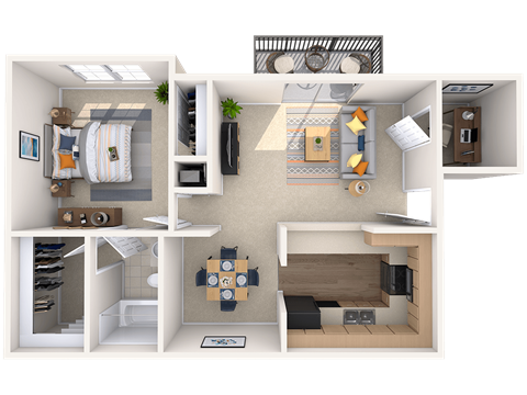 1 Bedroom 1 Bath Floor Plan at Peachtree Place, Columbia, SC